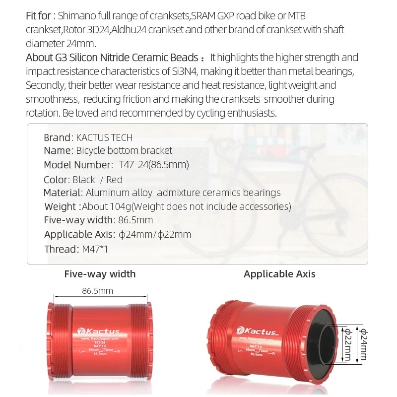 KACTUS T47 Bottom Bracket Cera - Tech Bike Accessories review and price